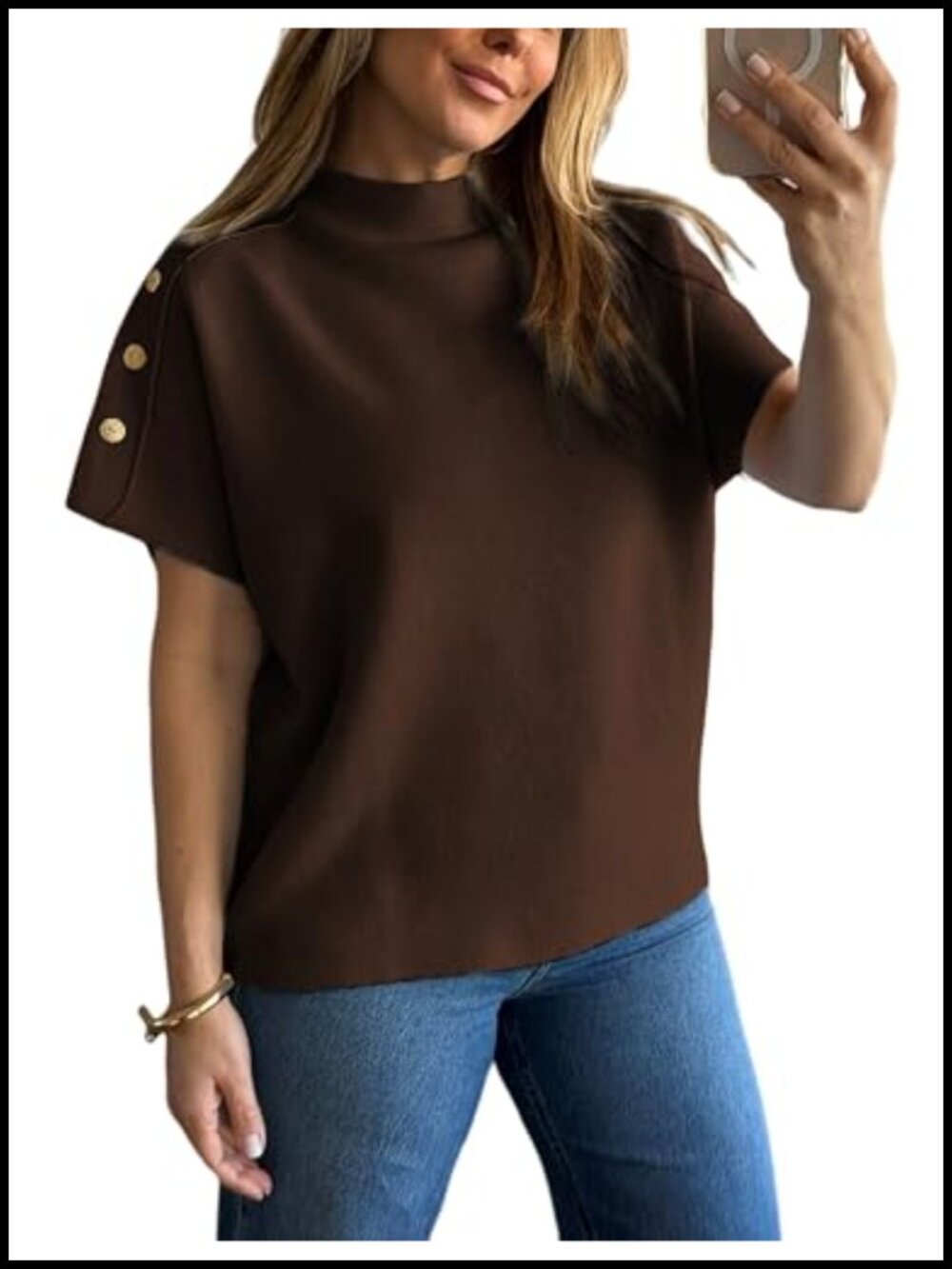 Women's Short Sleeve Turtleneck Sweater Knit Pullover Loose Fit Tunic